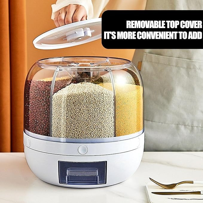🔄 Rotating Food Storage Dispenser 🍚 Multi-Grid Dry Grains Organizer 📦
