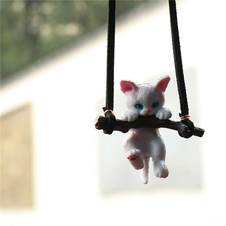 🐱 Cute Branch Cat Ornament 🚗 Rearview Mirror Pendant ✨ Creative Car Decor 💖