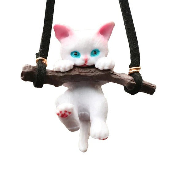 🐱 Cute Branch Cat Ornament 🚗 Rearview Mirror Pendant ✨ Creative Car Decor 💖