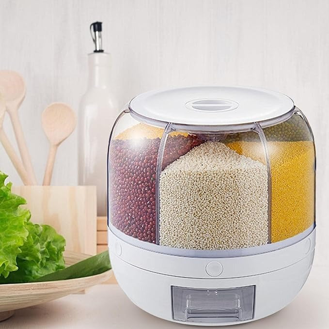 🔄 Rotating Food Storage Dispenser 🍚 Multi-Grid Dry Grains Organizer 📦