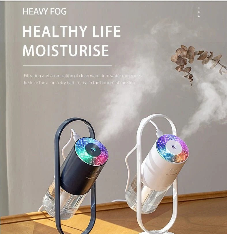 🌙 Magic Shadow Humidifier 💧 LED Night Light 🌈 USB Mist Maker for Home & Car 🚗